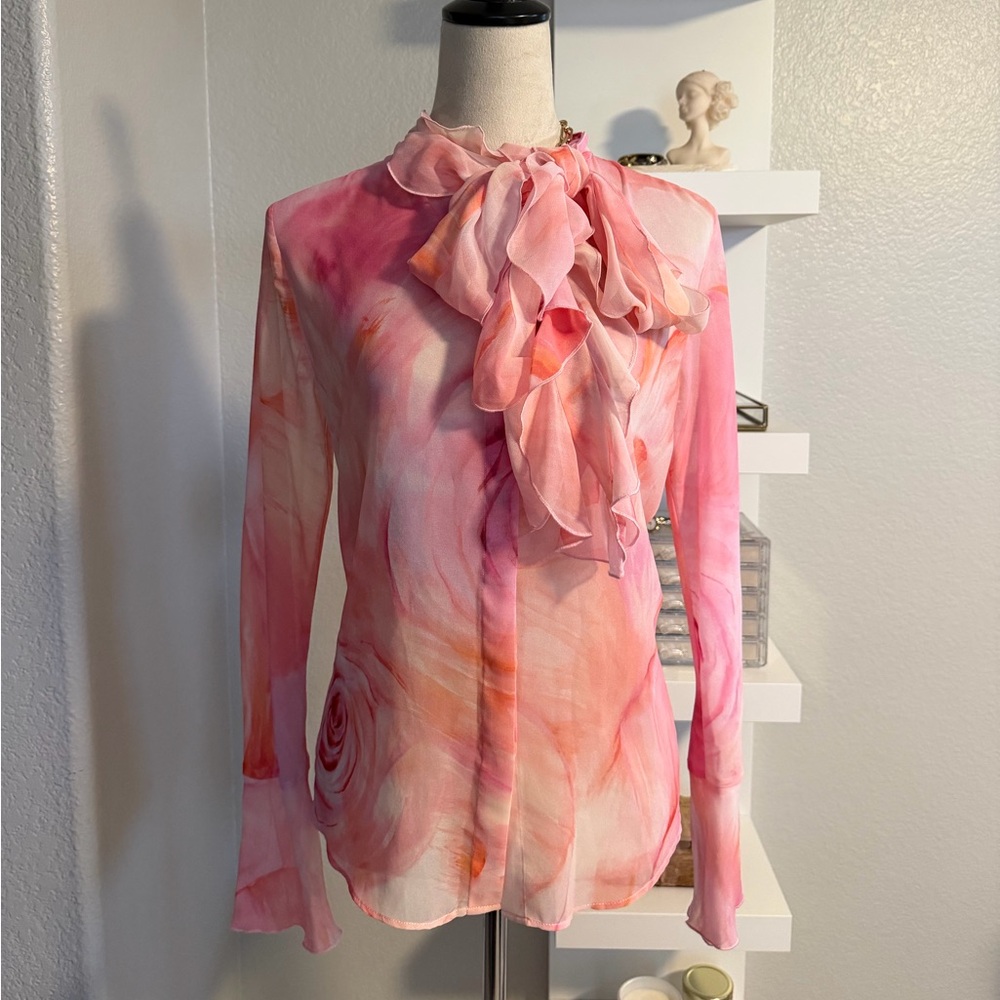 Mango Pink Floral Ruffle Blouse